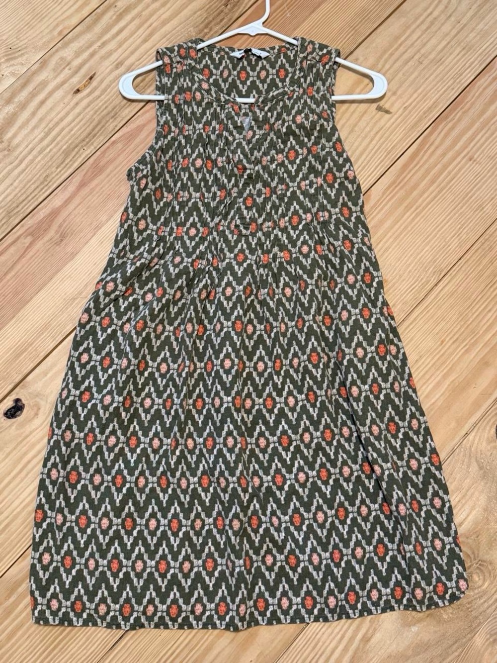 Sonoma Olive Green Sleeveless Midi Dress with Coral Accents